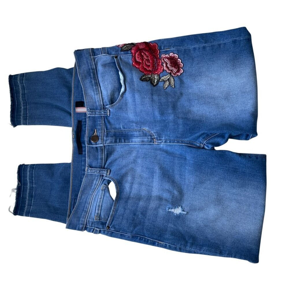 SP Black Label Distressed Floral Embroidered Skinny Jeans SZ 31 - 28” Boho Denim - Picture 8 of 12